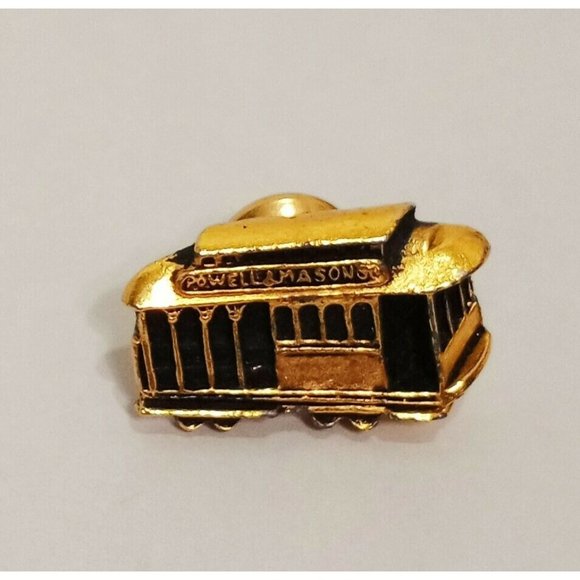 Powell & Mason Cable Car Street Trolley 1" Gold Tone Metal Lapel Pin Pinback - Picture 3 of 6
